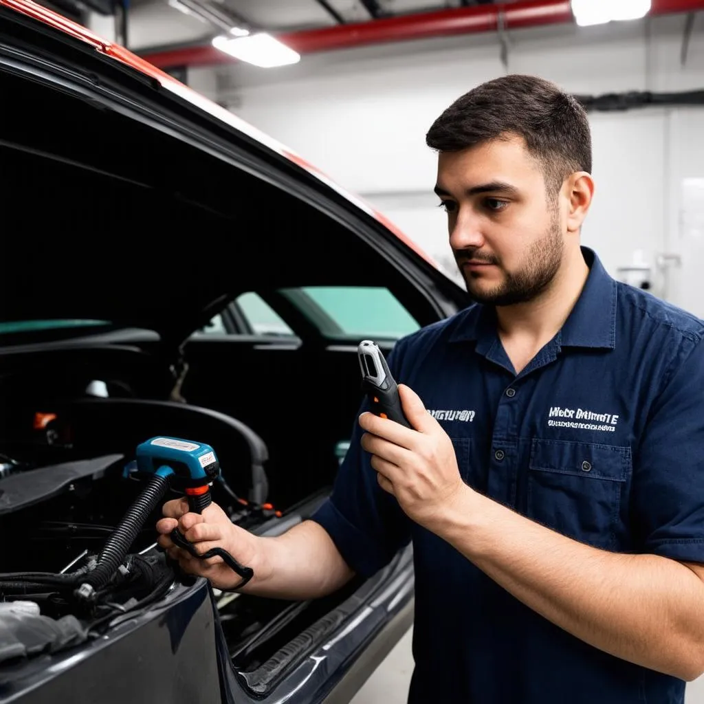 Mécanicien travaillant sur une voiture