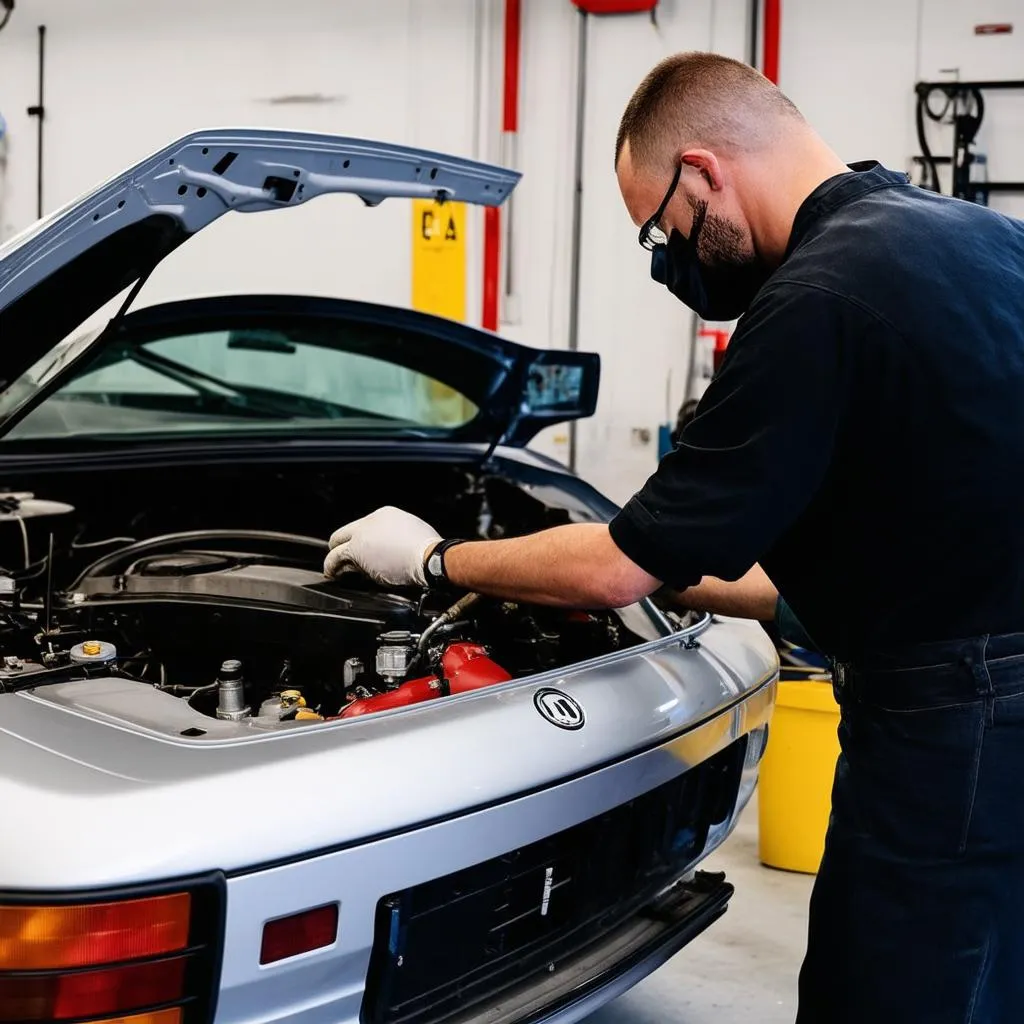 Mécanicien réparant une voiture européenne