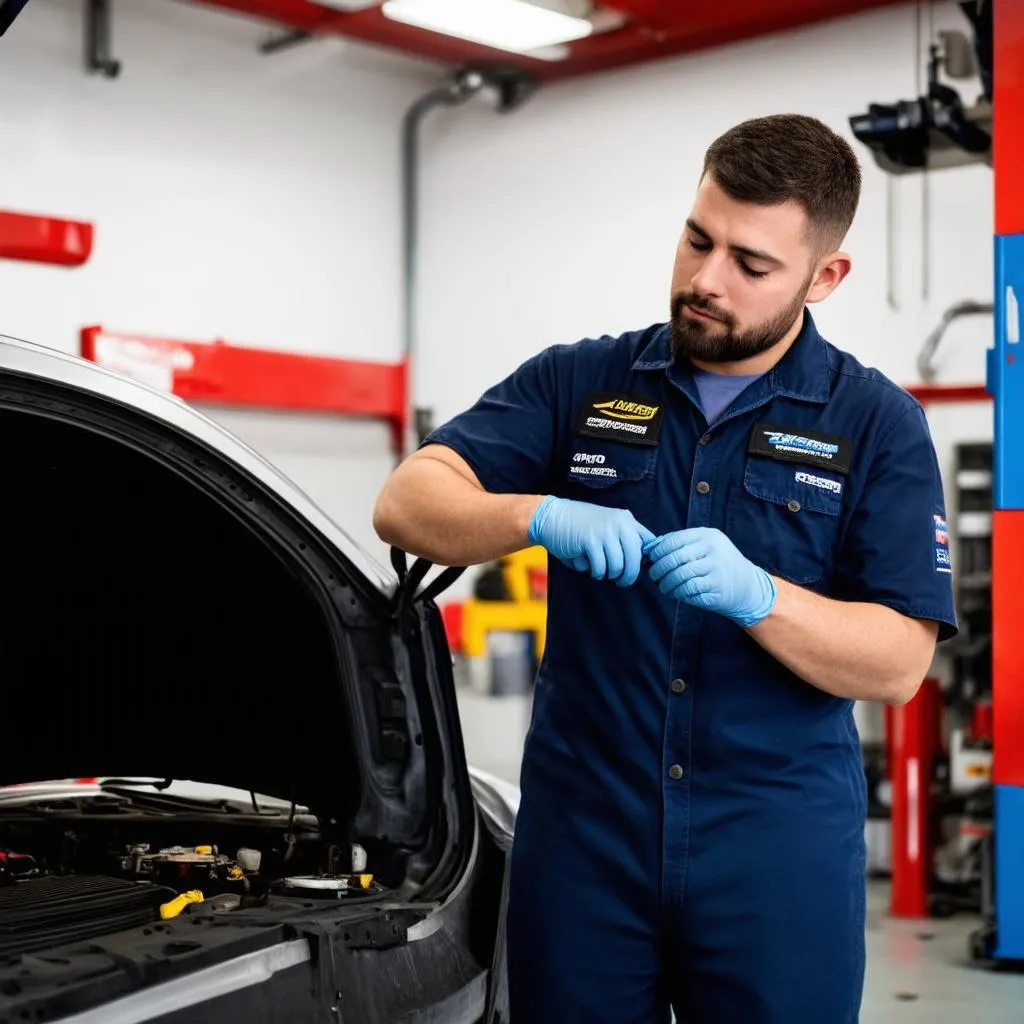 Mécanicien travaillant sur une voiture dans un garage