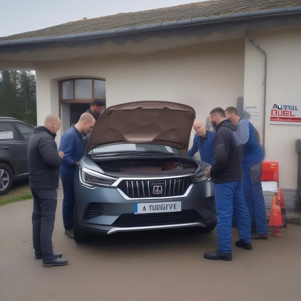 Mécaniciens automobiles à Ennery utilisant un outil de diagnostic Autel