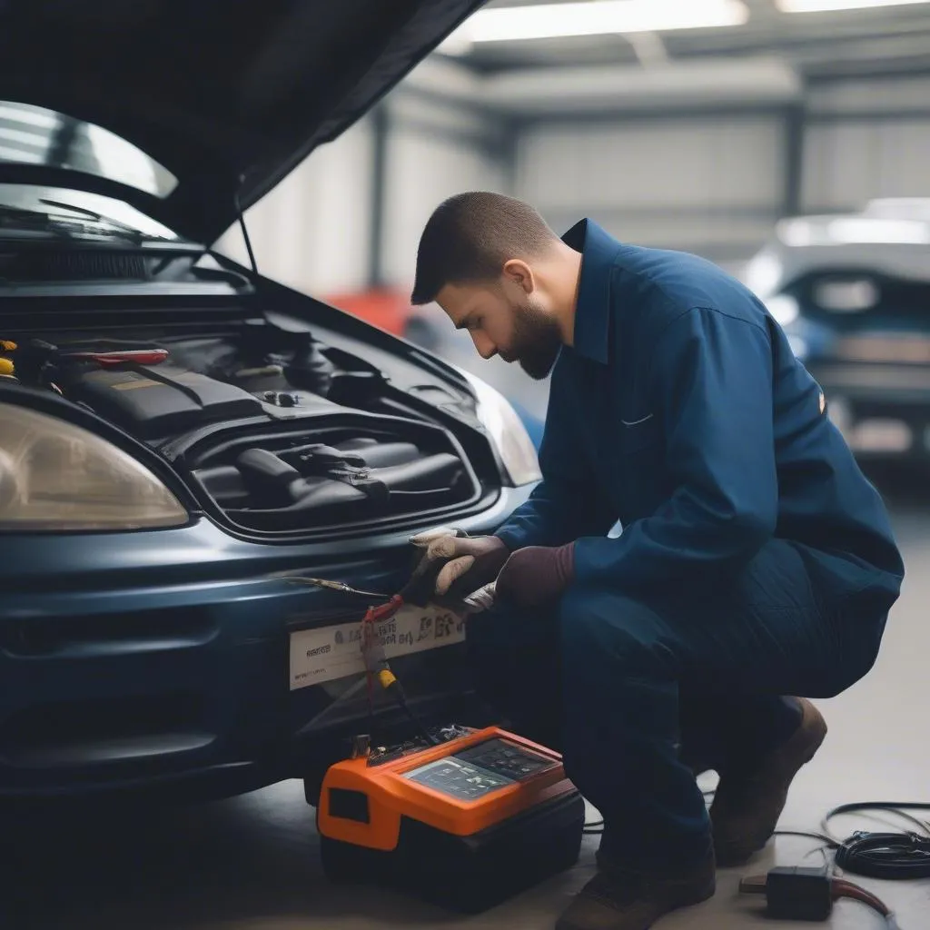 Mechanic checking the vehicle