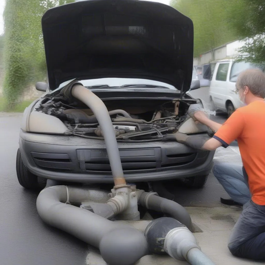 Mécanicien vérifiant les liquides d'une voiture