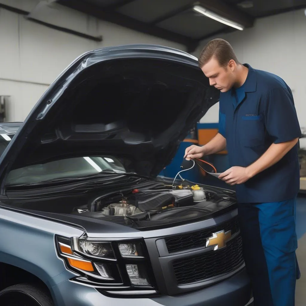 Mechanic Checking Chevy Tahoe