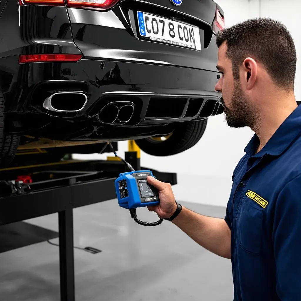 Mécanicien connectant un outil de diagnostic au port OBD