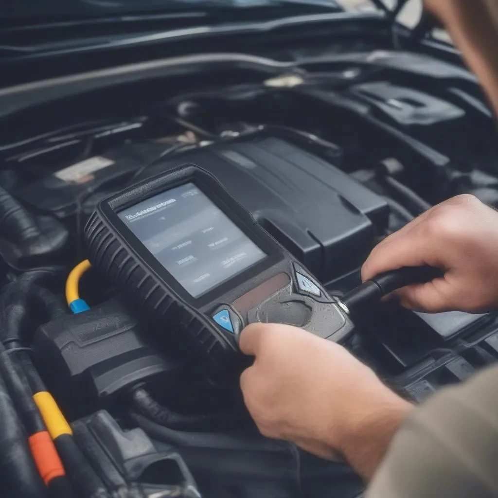 Mechanic using OBD scanner