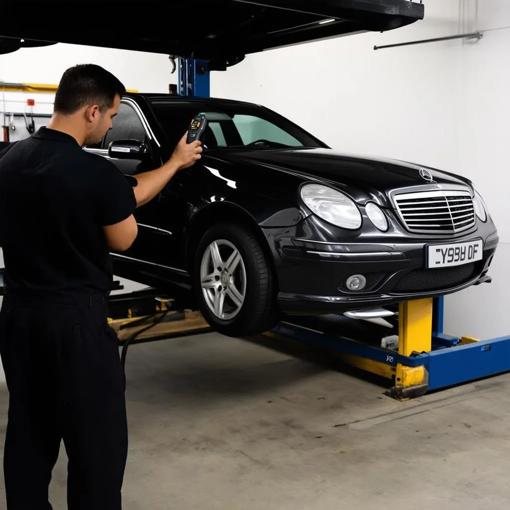 Mechanic Connecting OBD Scanner W203 Car