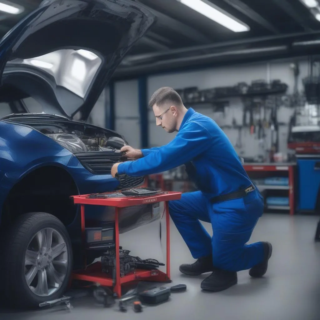 Mécanicien diagnostiquant une voiture