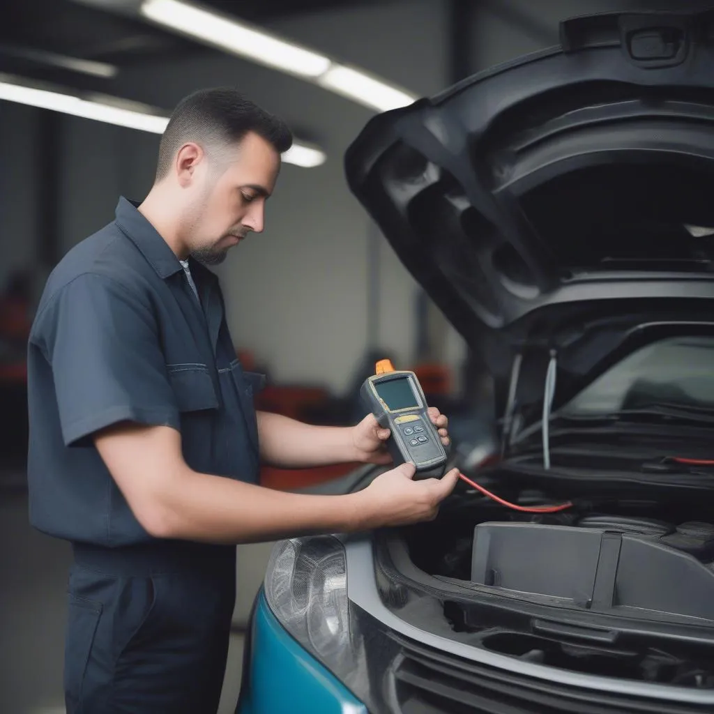 Mechanic Diagnosing Car