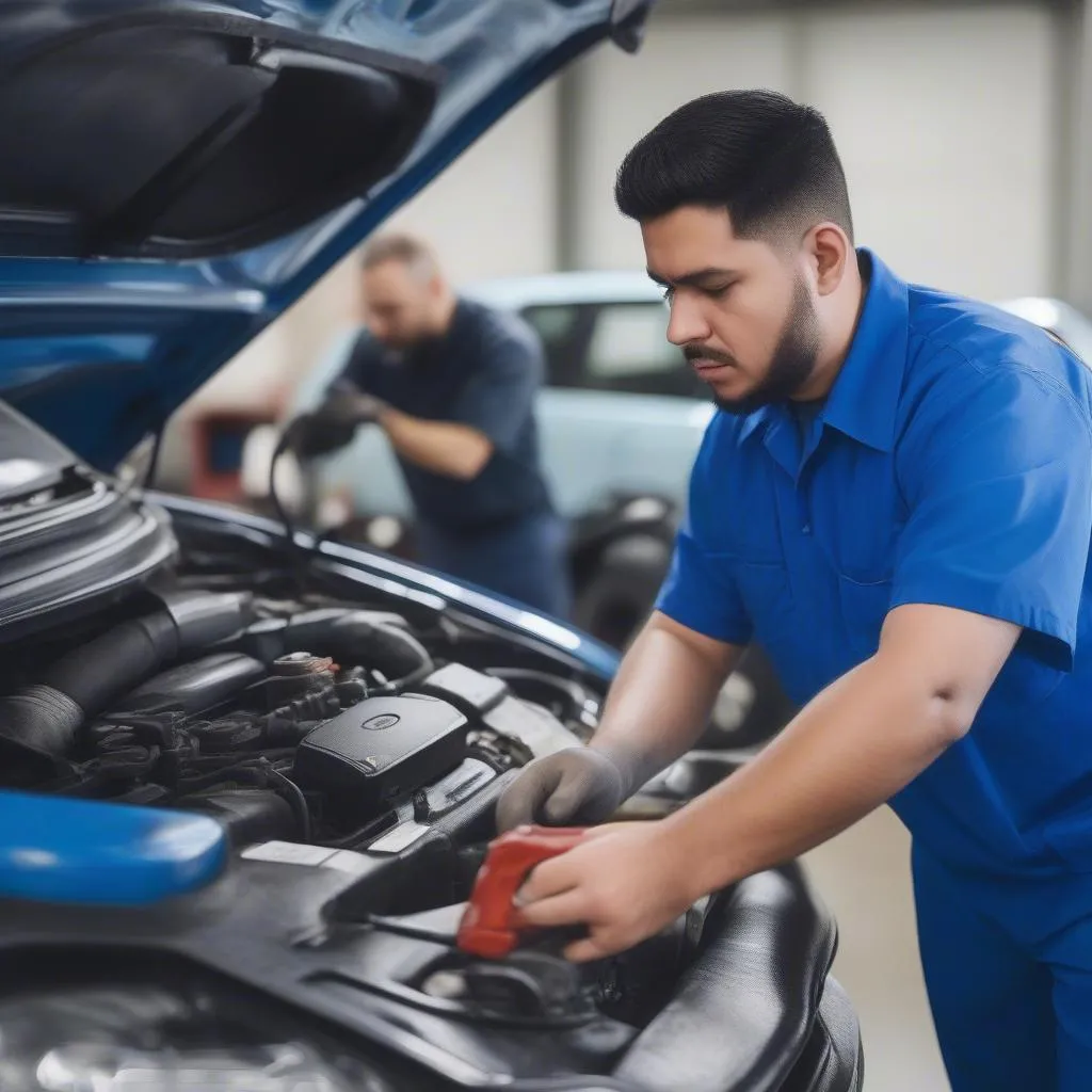 Mechanic Diagnosing Car