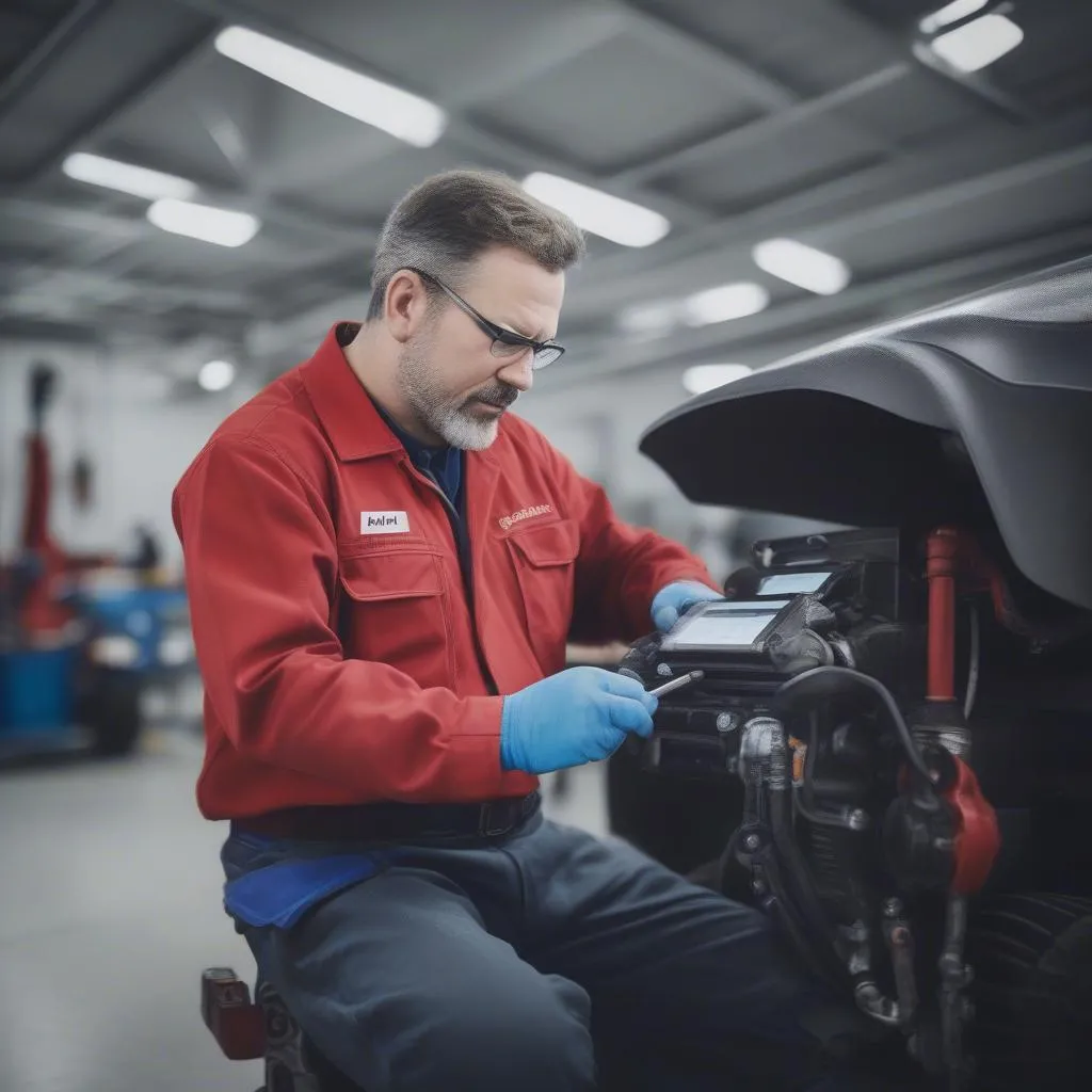 Mécanicien diagnostiquant un tracteur Case IH