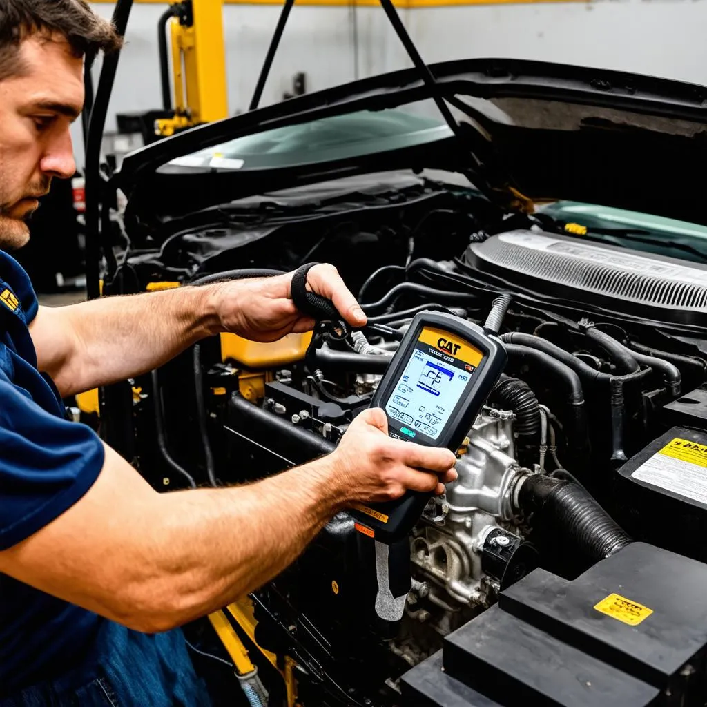 Mechanic Diagnosing CAT C15 Engine