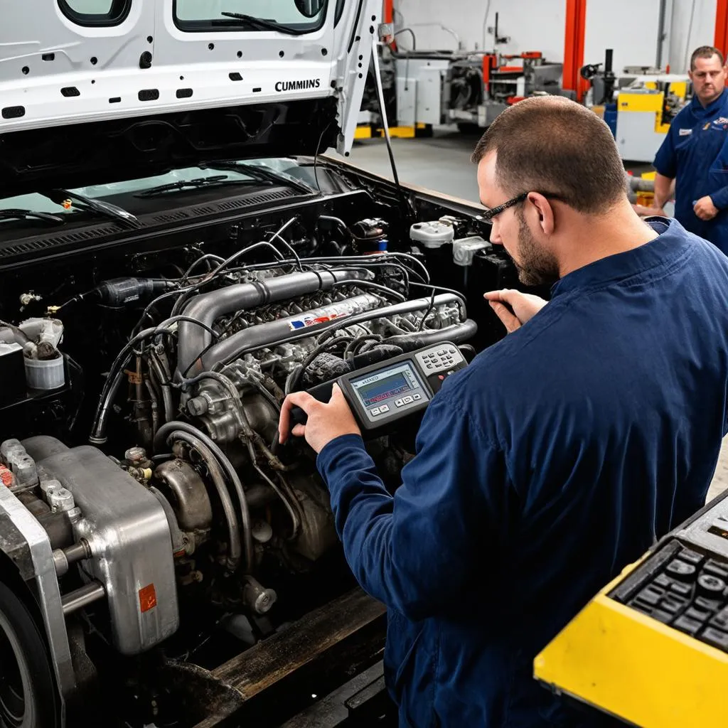 Mécanicien diagnostiquant un camion