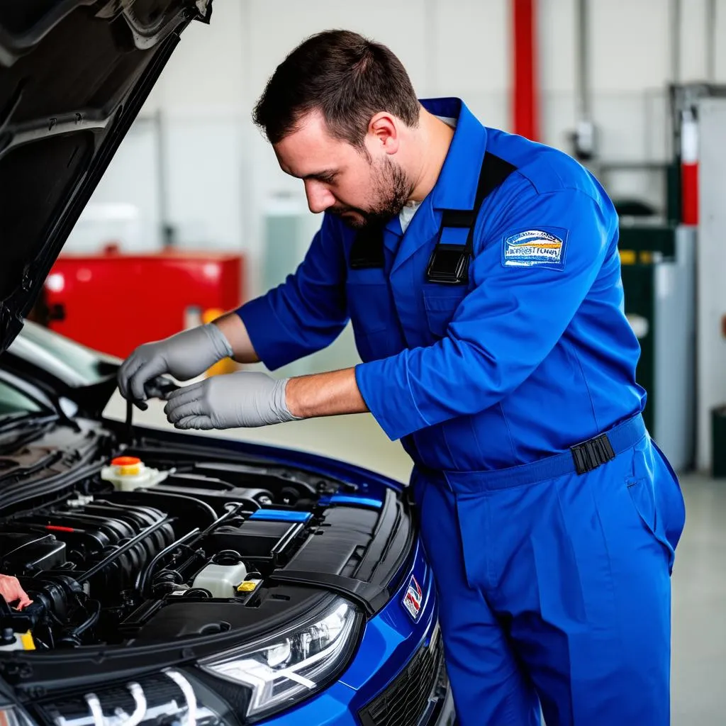 Mechanic Inspecting Car