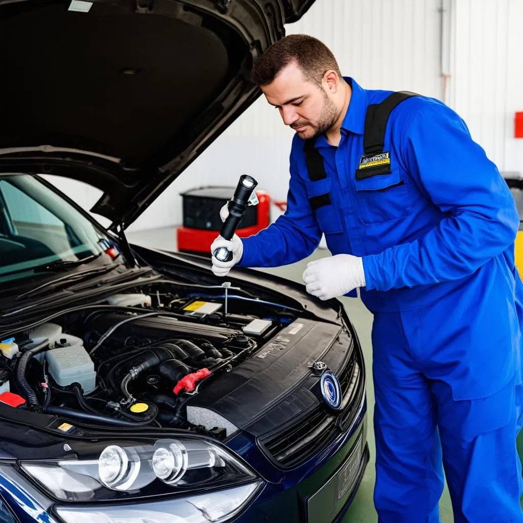 Mechanic Inspecting Car