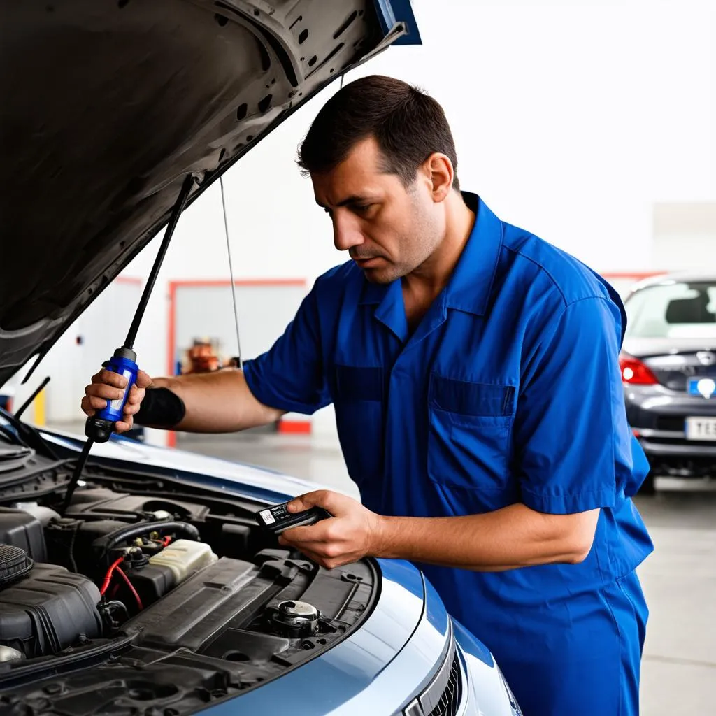 Mécanicien inspectant une voiture