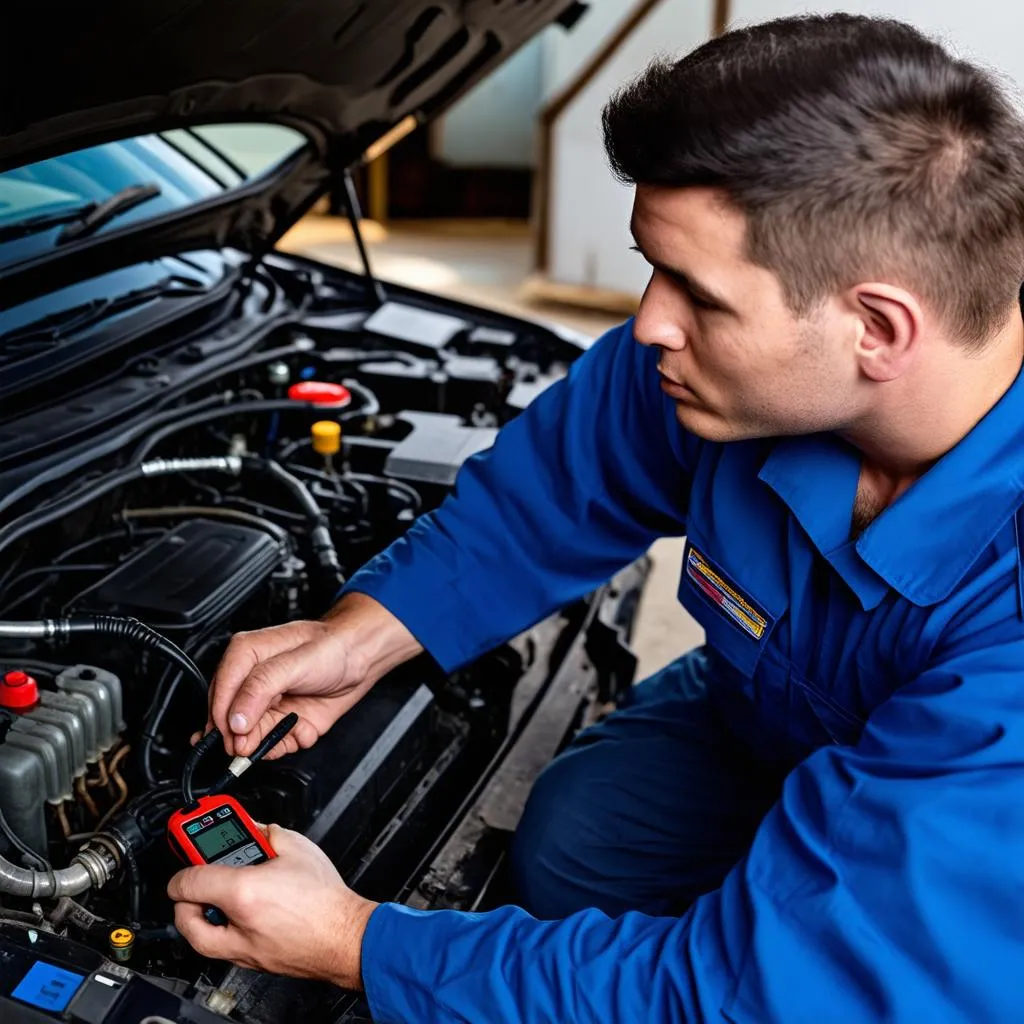 Mechanic Diagnosing Car Problem