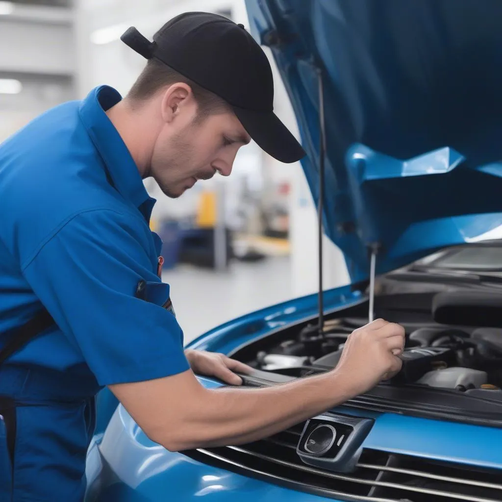 Un mécanicien inspecte le moteur d'une voiture