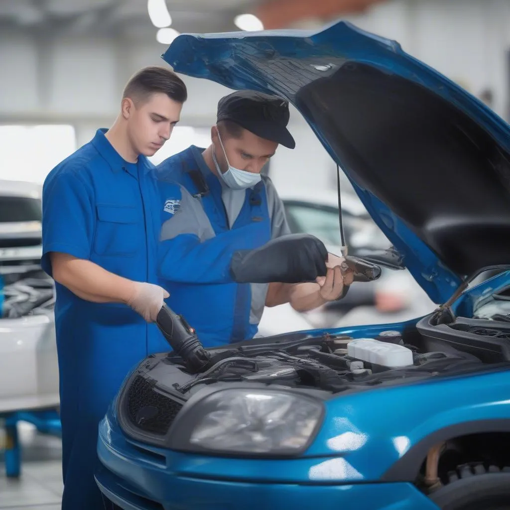 Mécanicien inspectant le moteur d'une voiture