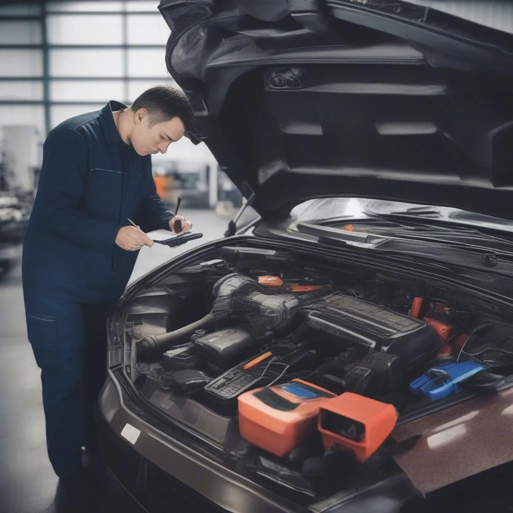 Mécanicien inspectant le moteur