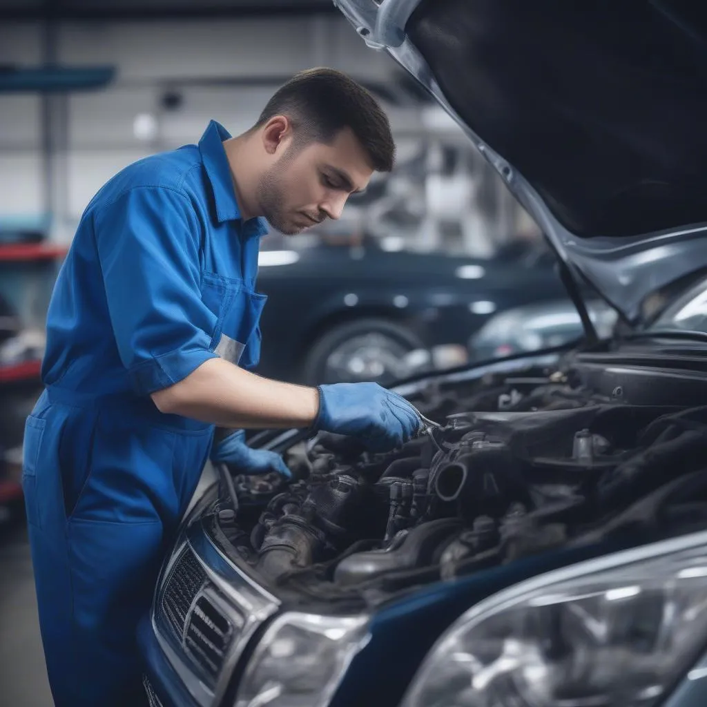 Mechanic Repairing a Car Engine