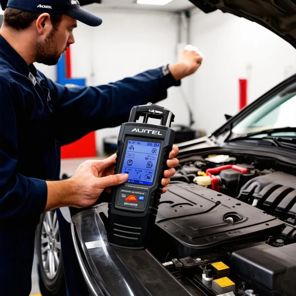 Mechanic Using Autel Diagnostic Tool