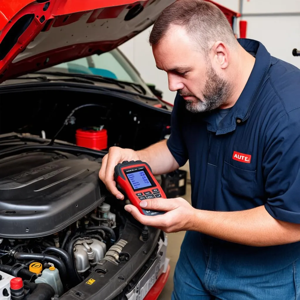 Mechanic using Autel MaxiScan MS509