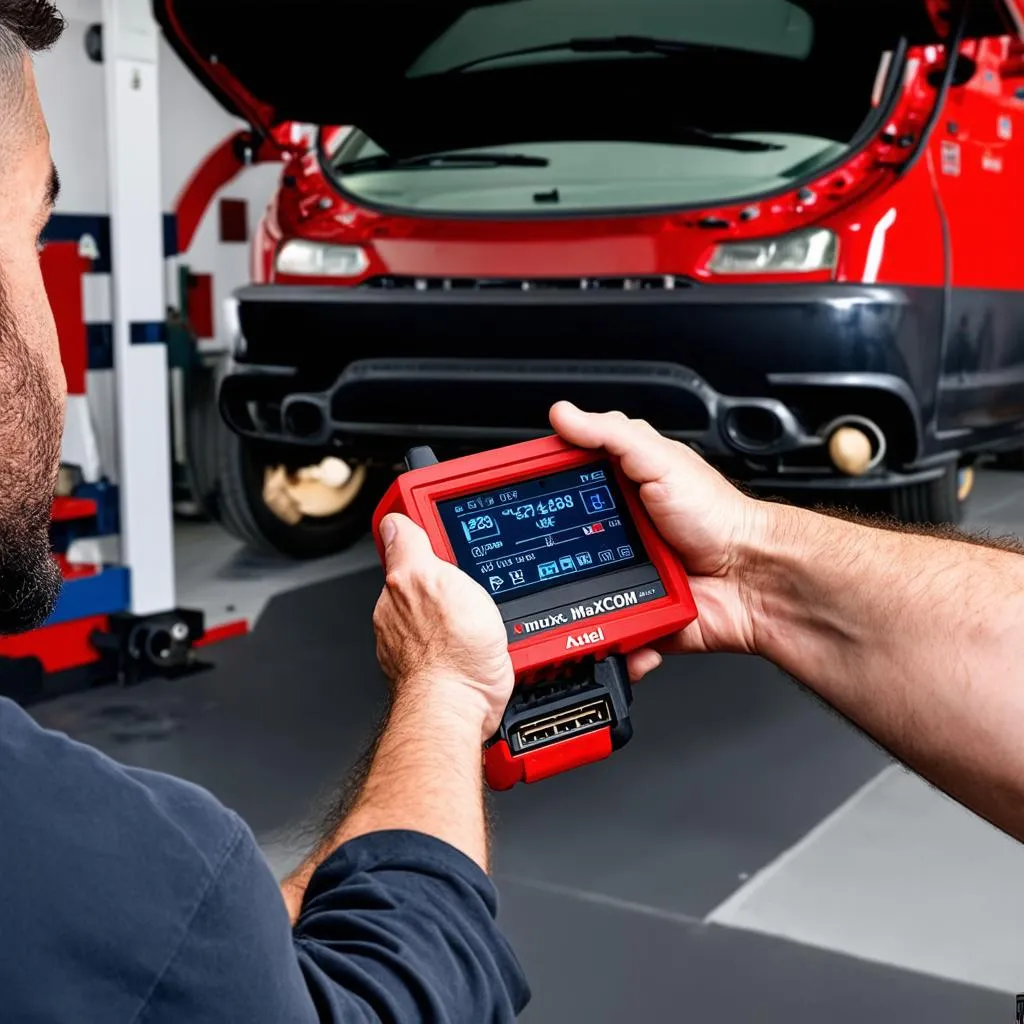 Mechanic using Autel MaxiCOM MK808