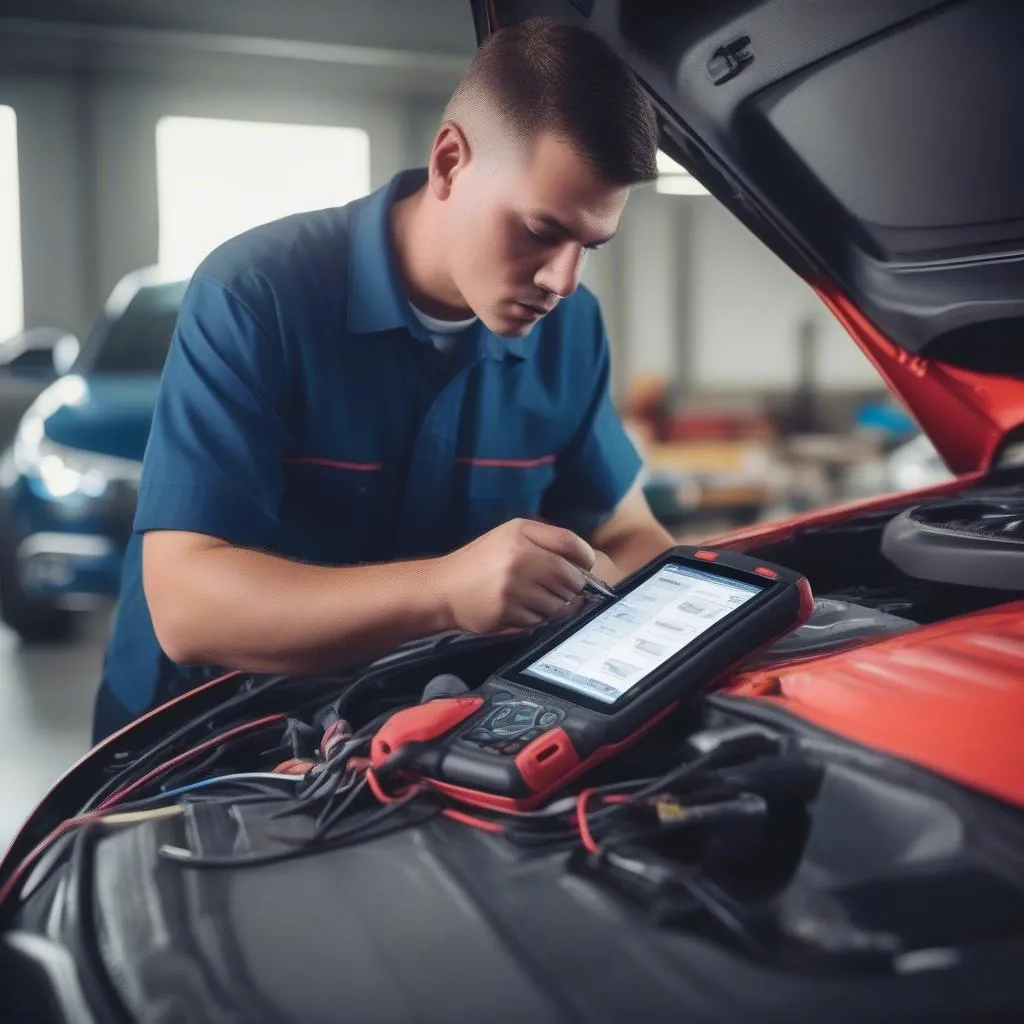 Mechanic Using Diagnostic Tool