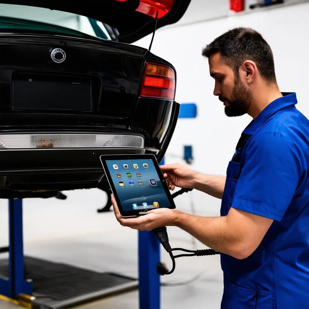 Mechanic using OBD with iPad