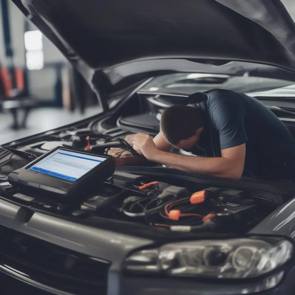 Mécanicien utilisant un scanner OBD