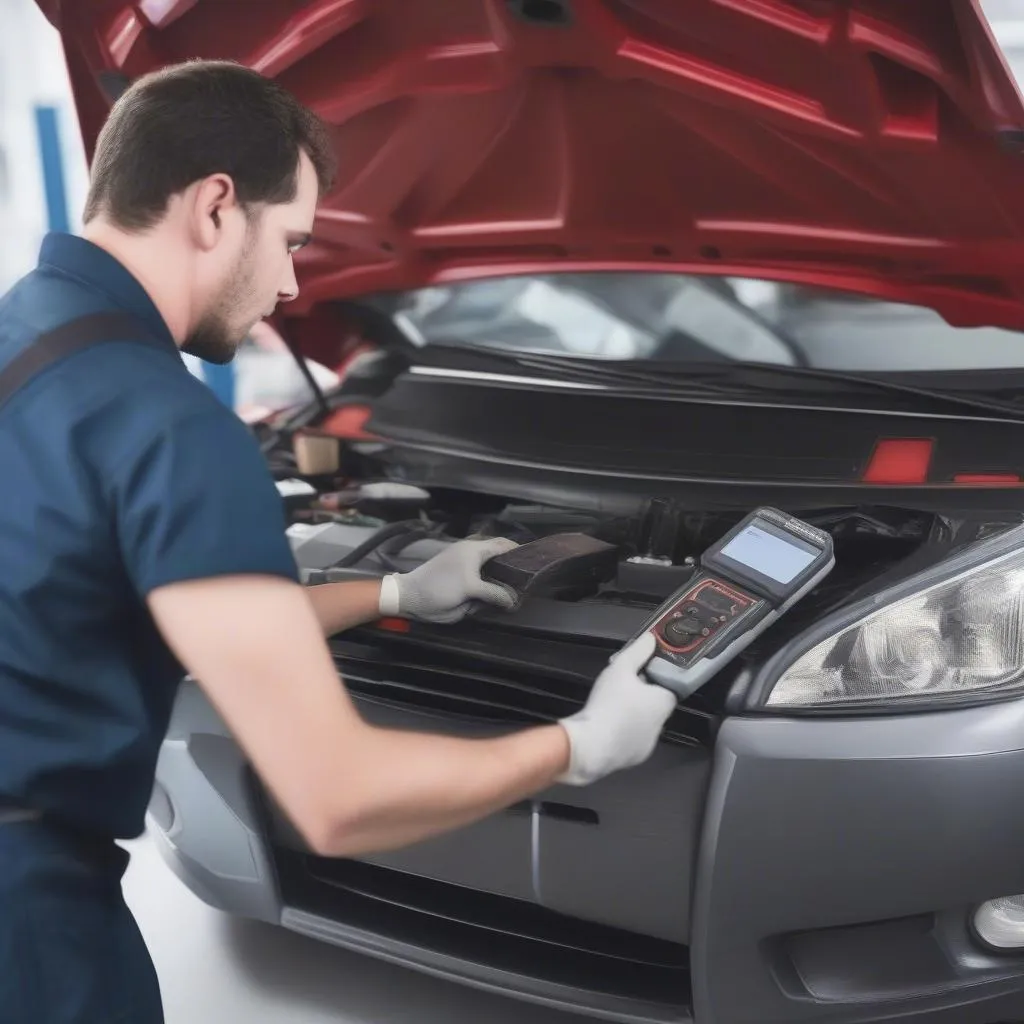 Mechanic using an OBD scanner