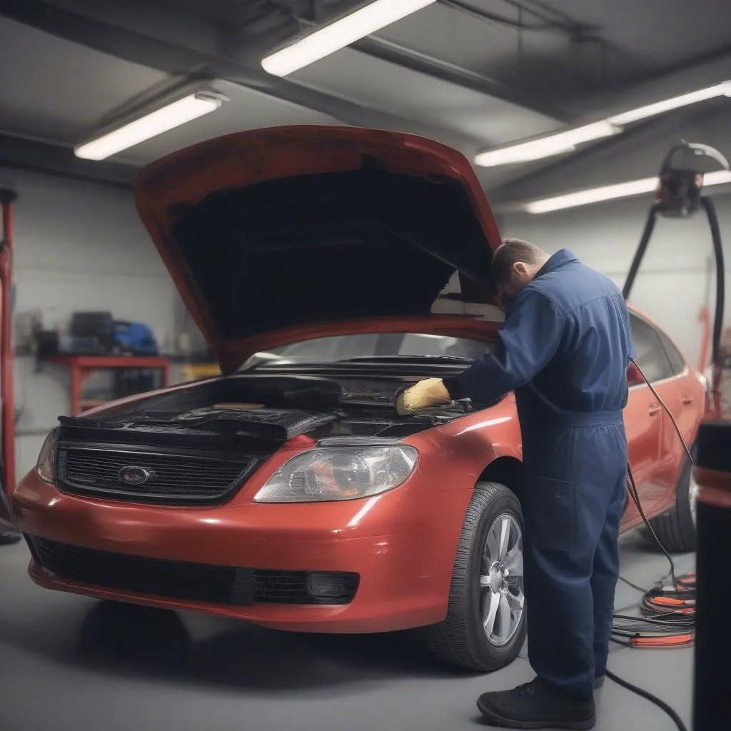 Mechanic using OBD scanner