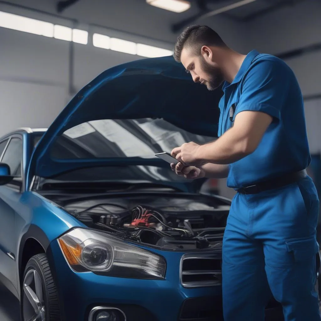 Mécanicien utilisant un adaptateur OBD