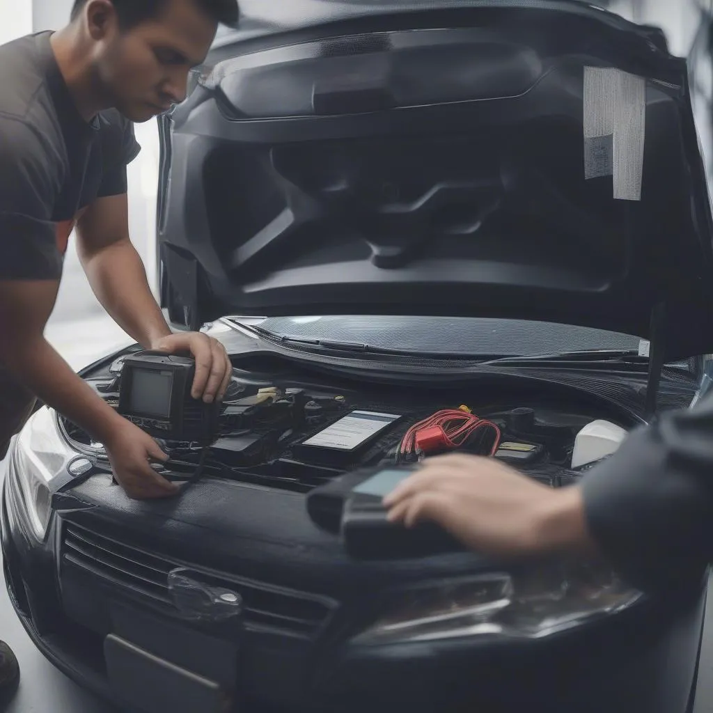 Mécanicien utilisant un outil de diagnostic OBD