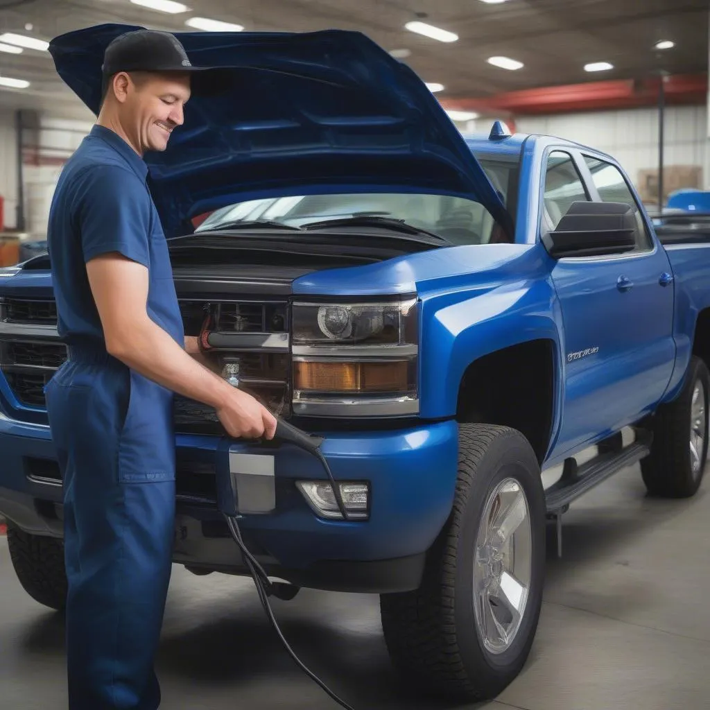 Mechanic using OBD scanner