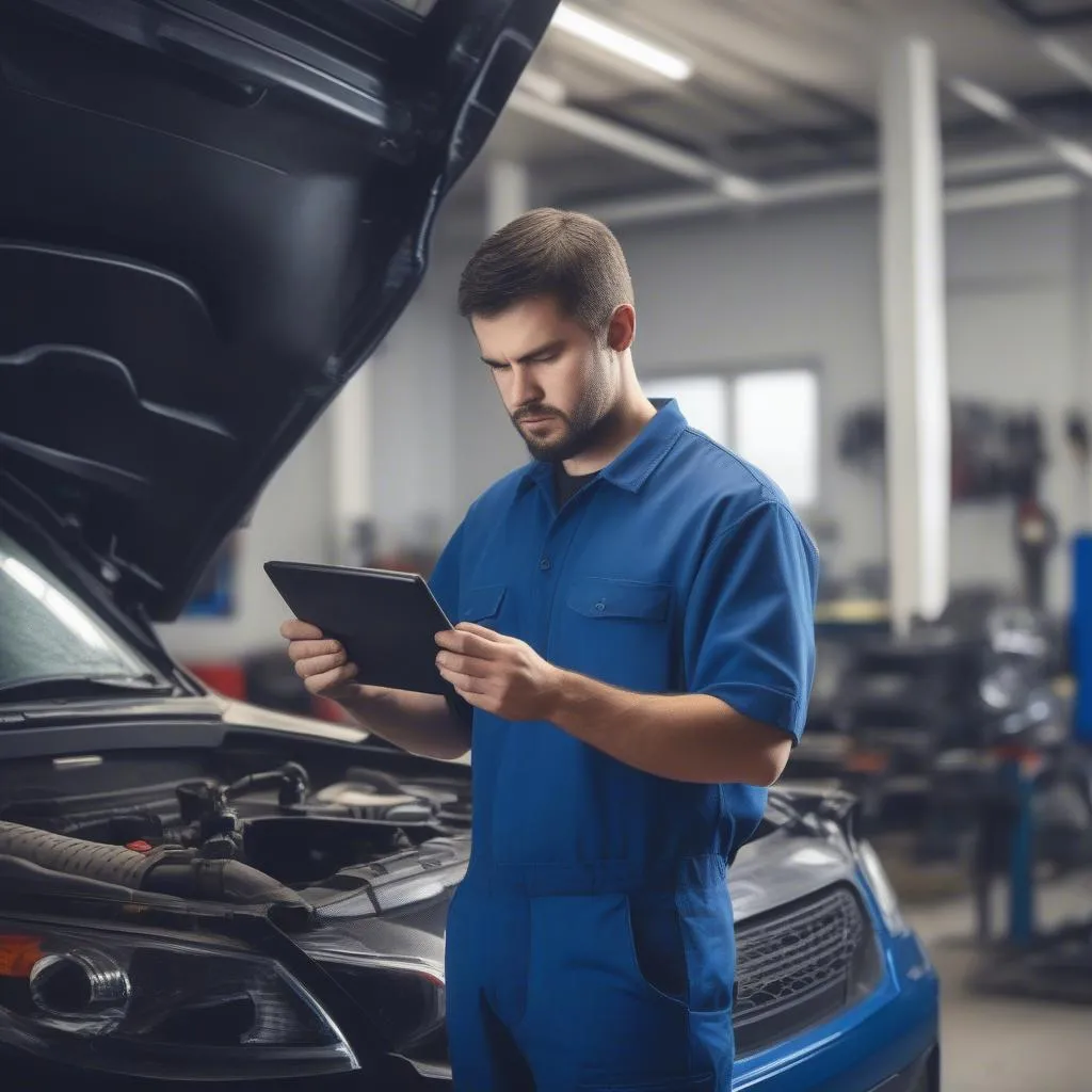 Mechanic Using OBD Scanner