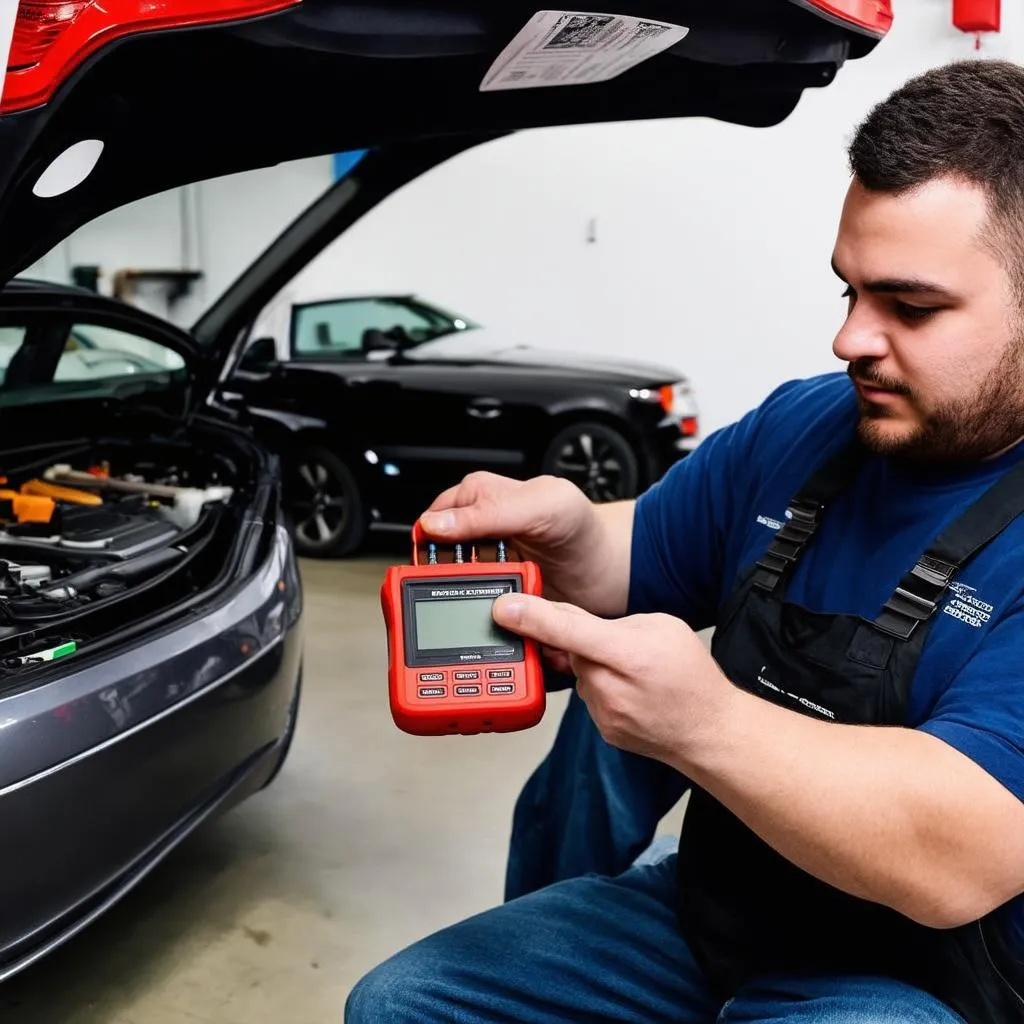 Mécanicien utilisant un outil OBD