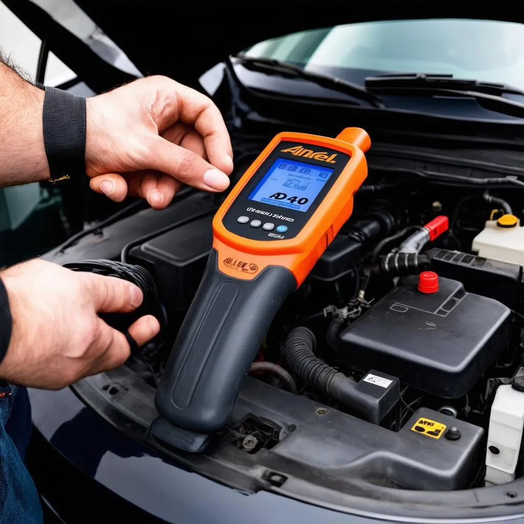 Mechanic using OBD2 scanner