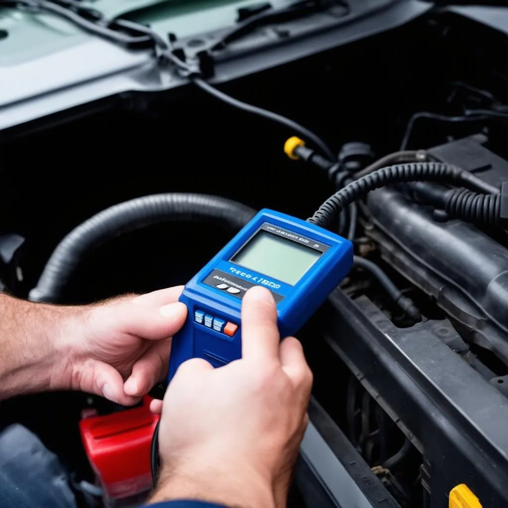 Mécanicien utilisant un scanner OBD2