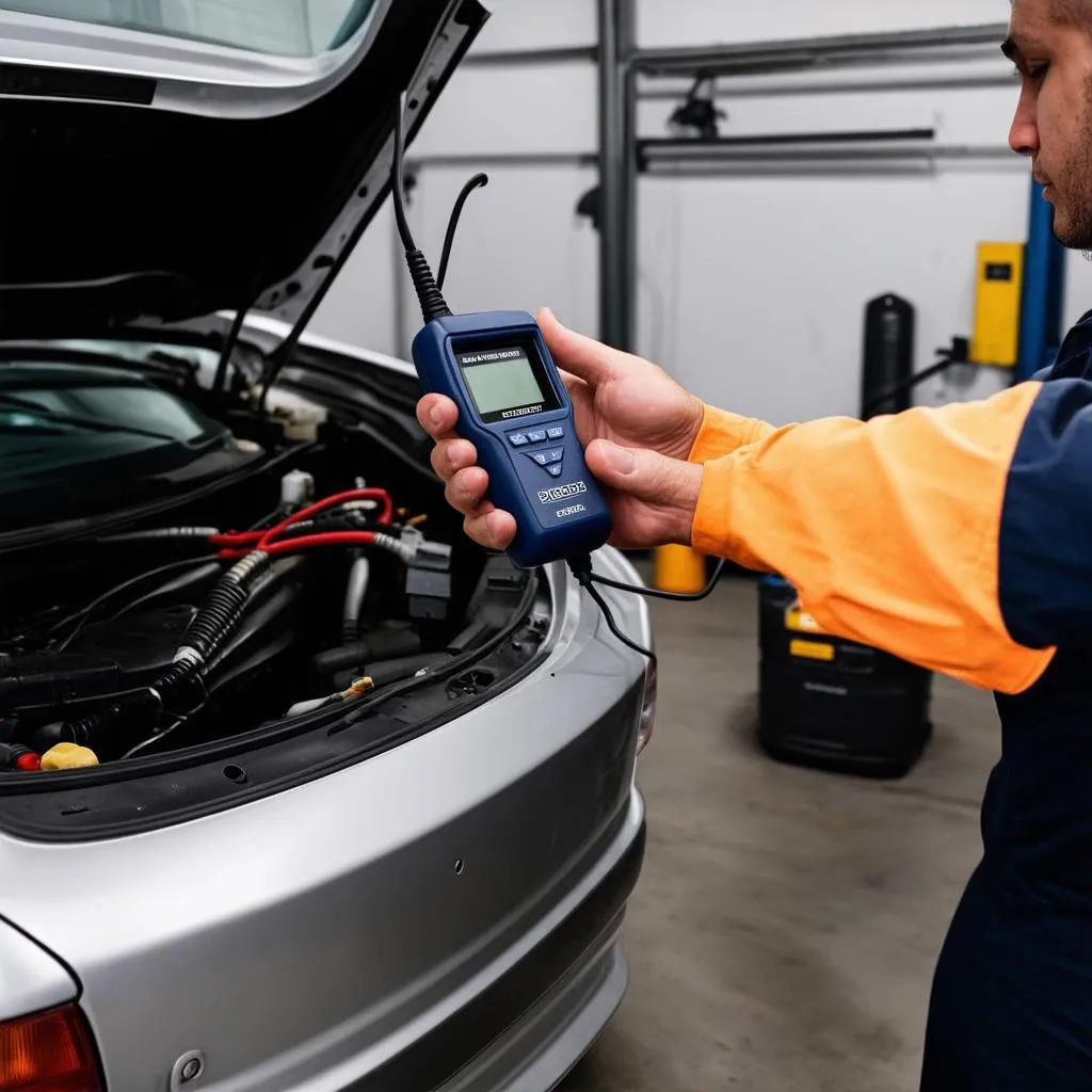 Mechanic using OBD2 scanner