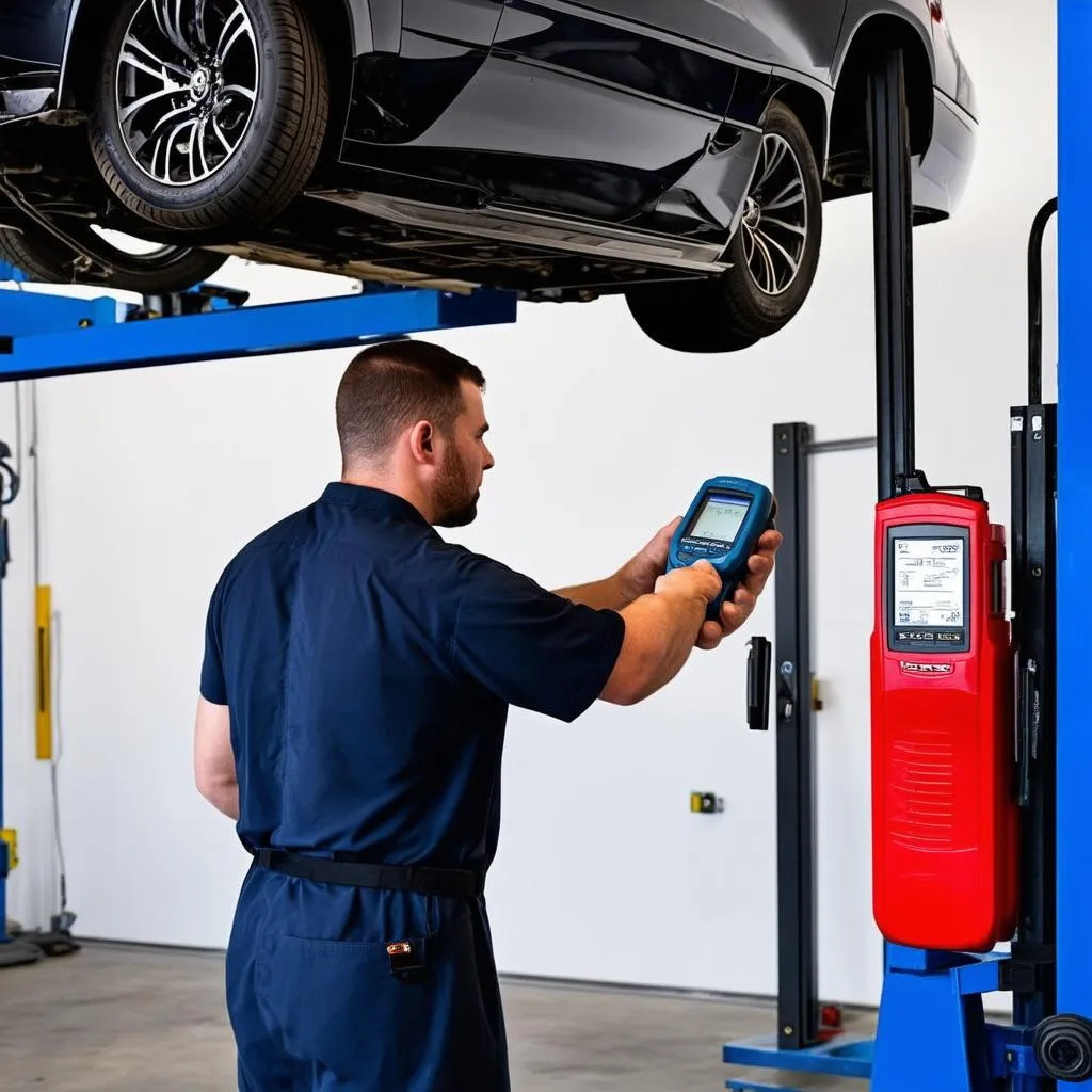 Mechanic using an OBD2 scanner