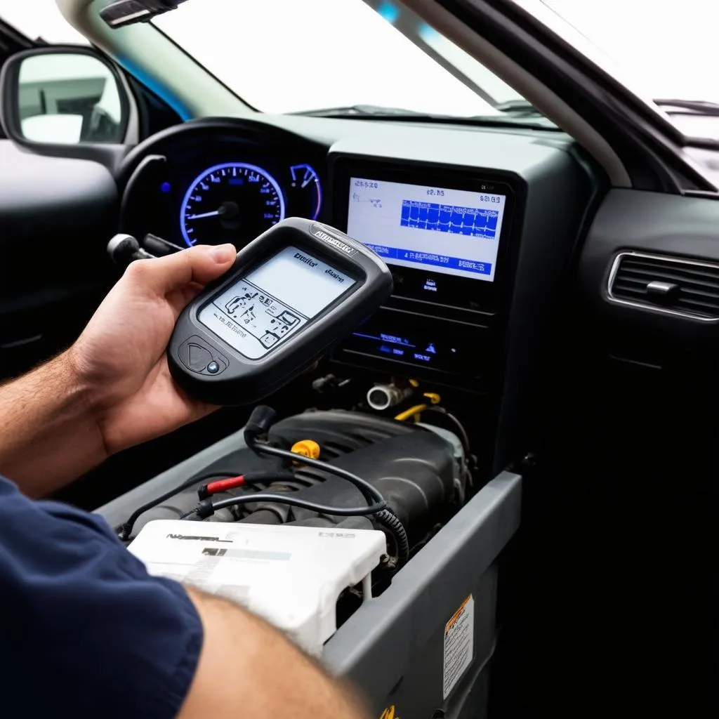 Mechanic using a scanner