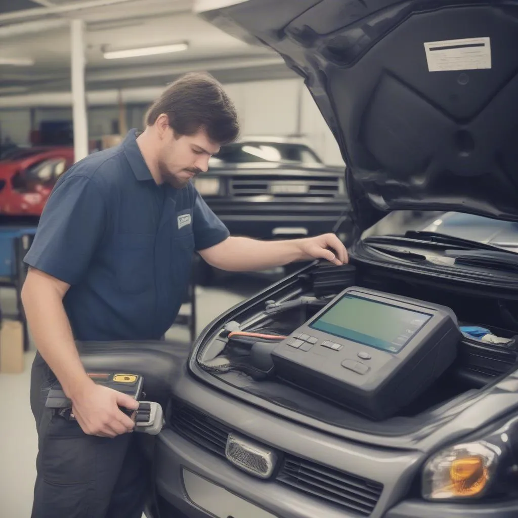 Mécanicien utilisant un scanner OBD