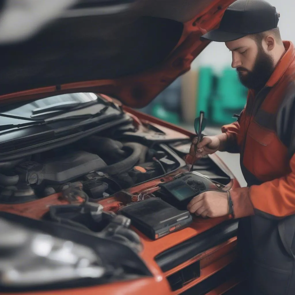 Mechanic working on a car