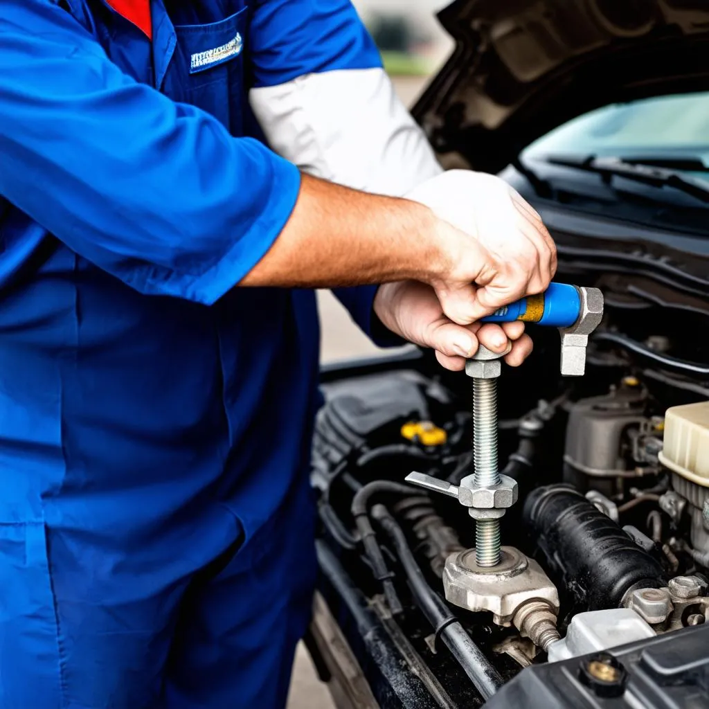 Mechanic Working on a Car Engine