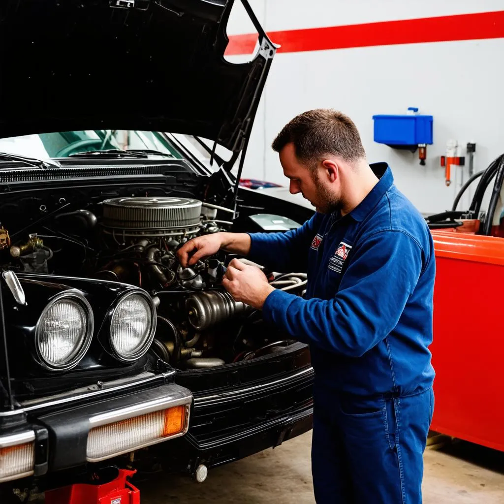 Mécanicien travaillant sur une voiture classique