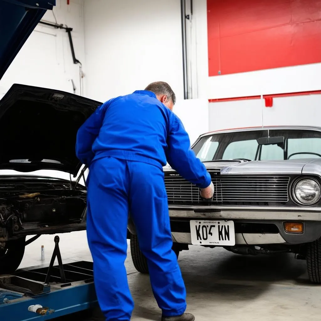 Mechanic working on a car