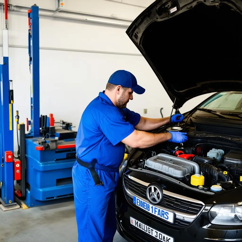 Mechanic working on car