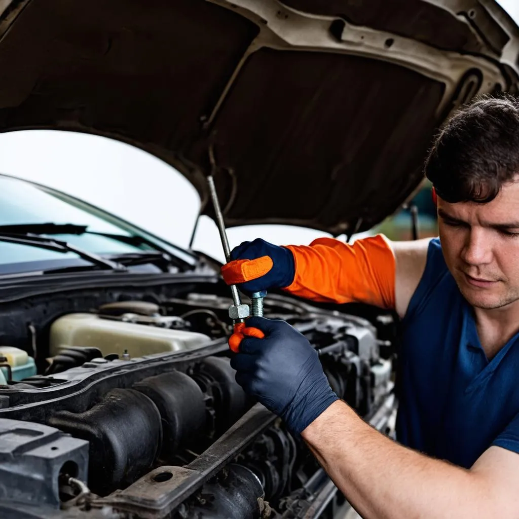 Mécanicien travaillant sur une voiture