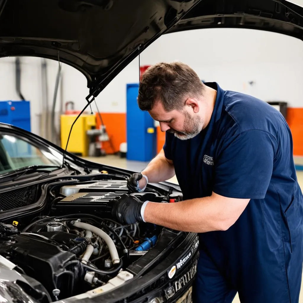 Mécanicien travaillant sur une voiture